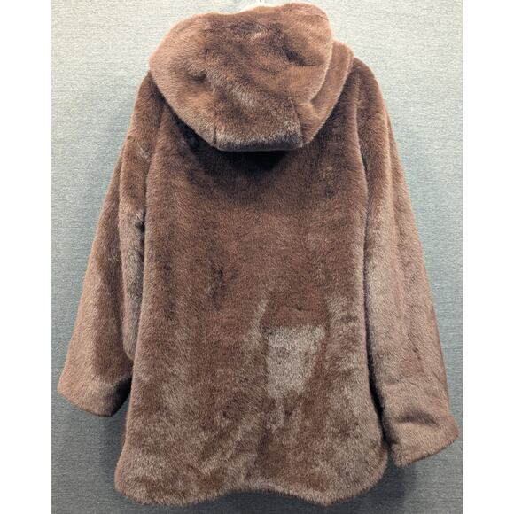 HOUSE OF HARLOW 1960 by Revolve Long Coat - Chocolate Brown, Faux Fur, Hood, XL - Picture 4 of 5